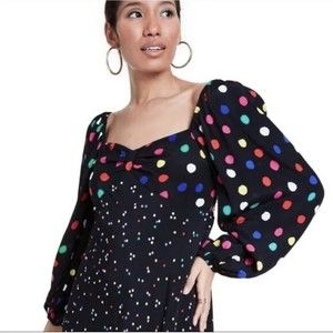 RIXO x Target Mini Swing Dress Black Rainbow Polka Dot Puff Sleeve Pin Up